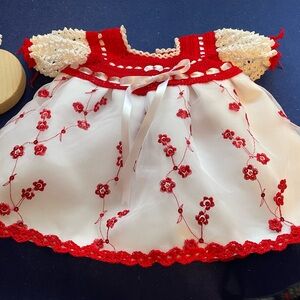 Charming Red and White Embroidered Newborn Dress